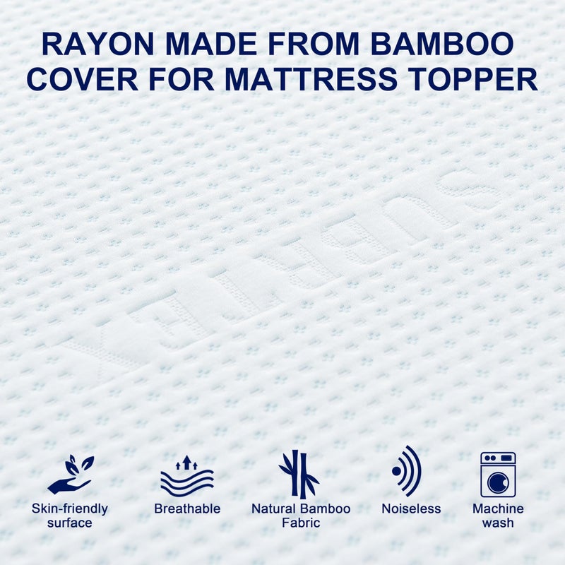 Subrtex 4 Inch Mattress Topper Cover (Only Cover) Mattress Topper Protector Bedding Rayon Made from Bamboo Removable Mattress Encasement with Zippers, Queen - Image 2